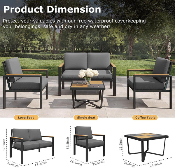 4-Piece Patio Furniture Set with Wood-Like Arms-Black5
