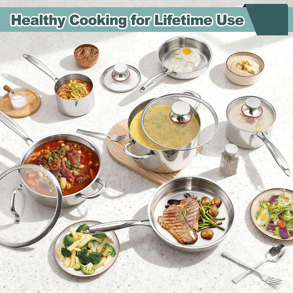 Stainless Steel Cookware Set of 6, 10-Pieces Pots and Pans Sets | 3-Ply Pots and Pans for Kitchen, Induction Multi Cooktops & Oven, Dishwasher Safe, Frying Pans, Saucepans, Saute Pan & Pot7
