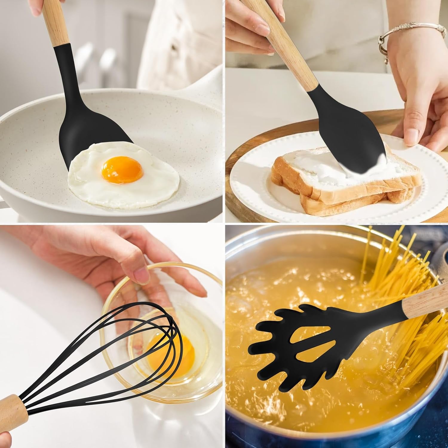 12-piece-silicone-kitchen-utensils-set-with-wooden-handle-non-stick-heat-resistant-cooking-utensils-446-f-includes-spatula-spoon-turner-tongs-whisk-great-for-home-cooks-black