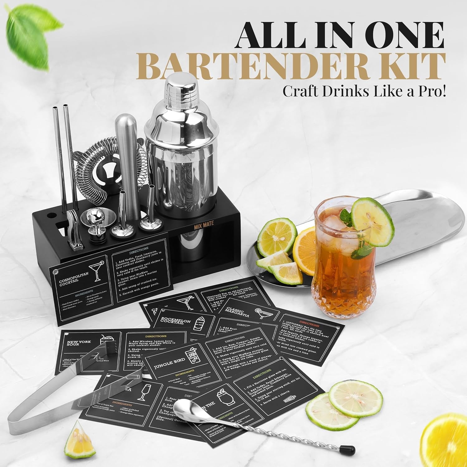 mixology-bartender-kit-with-stand-15-piece-bar-tool-set-silver-bar-set-cocktail-shaker-set-for-drink-mixing-includes-martini-shaker-jigger-strainer-bar-mixer-spoon-tongs-opener-gift-idea