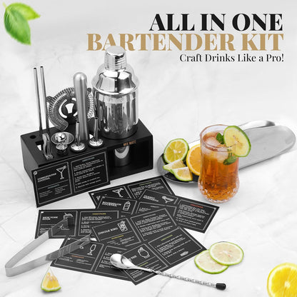 Mixology Bartender Kit with Stand - 15 Piece Bar Tool Set, Silver Bar Set Cocktail Shaker Set for Drink Mixing - Includes Martini Shaker, Jigger, Strainer, Bar Mixer Spoon, Tongs, Opener | Gift Idea4