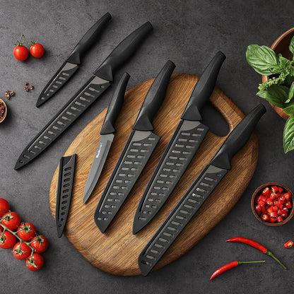 Black Stainless Steel Knife Set, Sharp Kitchen Knife Set Professional, Kitchen Knife Set Dishwasher Safe with Covers for Cooking7
