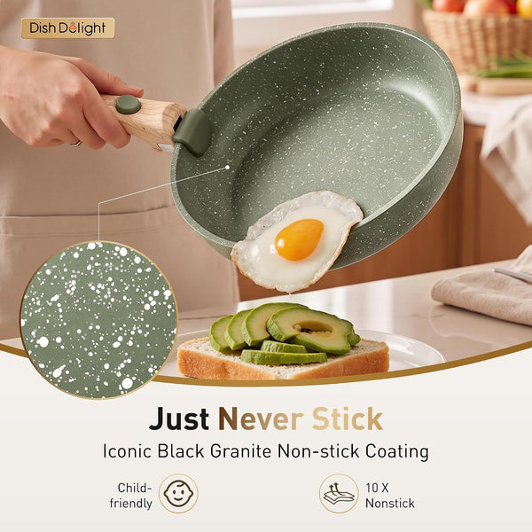 Detachable Handle Camping Pots and Pans Set Non Stick | Kitchen Induction Compatible, Green Granite Non-Toxic, Portable Stackable RV Cookware Set for Camper8