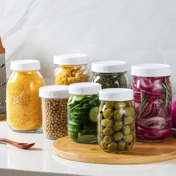10 WIDE Mouth & 10 REGULAR Mouth Mason Jar Lids - 20 Pack Food Grade Plastic Mason Jar Caps for Ball, Kerr and More Canning Jars - Leakproof & Dishwasher Safe - White5