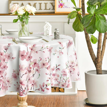 Spring Tablecloth 90 X 90 Inch round Pink Cherry Blossoms3