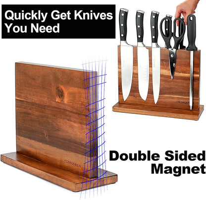 Magnetic Knife Block Double Sided Magnetic Knife Holder Rack with Strong Enhanced Magnets Acacia Wood Magnetic Knife Storage Stand3