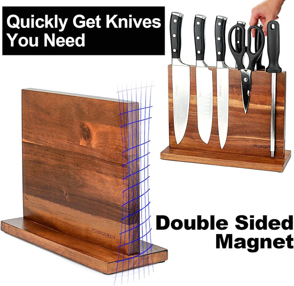 Magnetic Knife Block Double Sided Magnetic Knife Holder Rack with Strong Enhanced Magnets Acacia Wood Magnetic Knife Storage Stand3