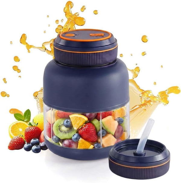 Portable Household Appliances Juicer, Electric Juicer Cup, Cordless Juice Mug with Dual Lid Design, Compact Travel Drinking Cup, Personal Blender for Smoothies, Juice (Navy, 1300 ML)1