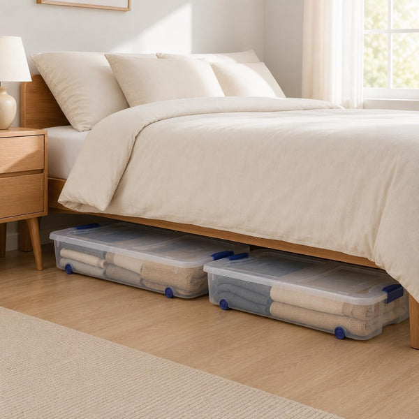 2 Pack 66 Qt Clear Underbed Storage Bins with Wheels and Latch Lids9