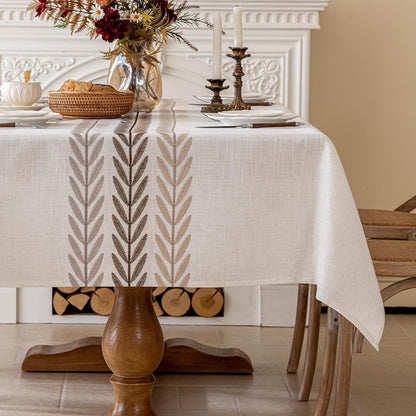 Linen Tablecloths for Rectangle Table, Heavy Duty Beige Embroidery Tablecloths, Burlap Farmhouse Tablecloth, Waterproof and Wrinkle Free Table Cover, 70''X 55''2