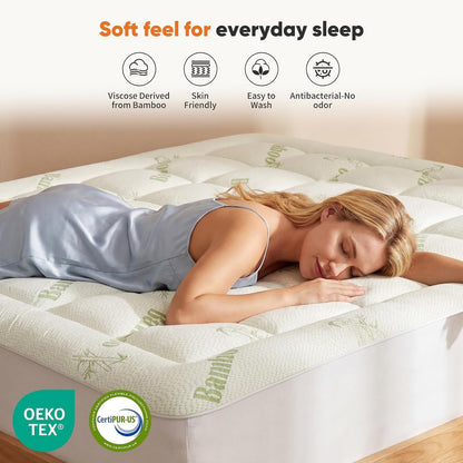Twin Mattress Topper, Pillow Top Bed Topper | Deep Pocket Comfort, Breathable Cooling, Soft Viscose Bamboo Pillow Cover, Green3