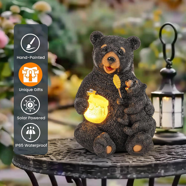 Solar Garden Statues Bears 9" Black, Yard Decorations Outdoor7