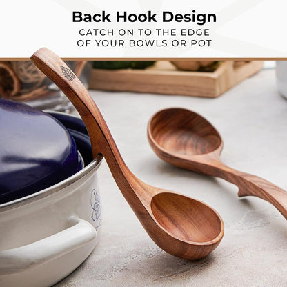 Wooden Ladle for Soup, 3 Size Teak Wood Ladle Spoon with Back Hooks5