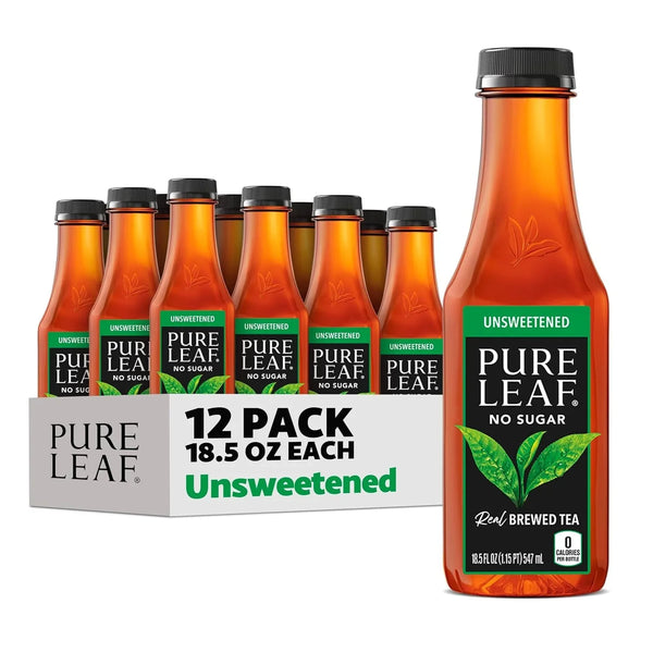 Pure Leaf Iced Tea, Unsweetened Real Brewed Tea, Zero Sugar & Zero Calories, 18.5 Fl Oz (Pack of 12)1
