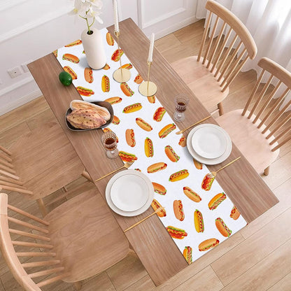 Hot Dog Table Runner Hot Dog Day Birthday Party Decoration Fast Food Sausage Dining Room Home Kitchen Table Decor (13" X 90")4