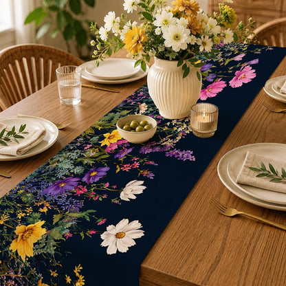 Wildflower Spring Floral Table Runner,Garden Flowers Washable Kitchen Dining Table Runner for Home Party Decor, Indoor Outdoor Dresser Scarf4