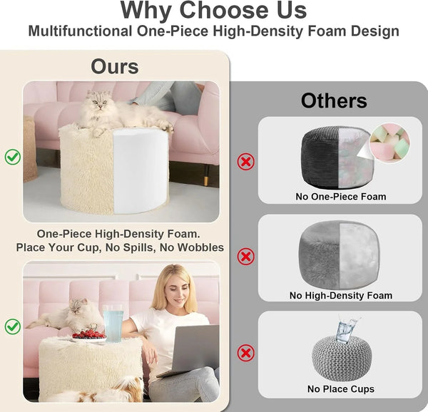 round Pouf Ottoman Foot Rest, Footstool, 17 X 14 Inch, Beige | High-Density One-Piece Foam, Firm & Stable, for Couch, Bedroom, Living Room, Mechine Washable Cover3