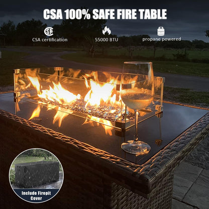 7 Pieces Outdoor Patio Furniture Set with Fire Pit Table, Rattan Wicker Sectional Swivel Rocker Chairs Sets with Ottomans, Swivel Glider Chairs and Coffee Table6