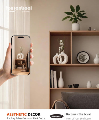 7.2″Hx8.9″H Donut Shape Decorative Vase Set of 2, Ceramic, Modern Minimalism Styles, Flowers or Plant Table Vases for Home Decor Living Room Shelf Entry Console Mantle Dining Centerpiece (Matte White)6