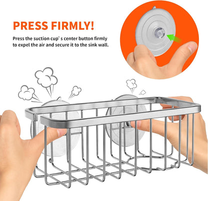 Neverrust Deluxe Kitchen & Bathroom Sink Sponge Holder Organizer with Adhesive Mount - Additional Suction Cup Included – Sponge & Brush NOT Included – 7.4 X 3.3 X 2.75 Inch9