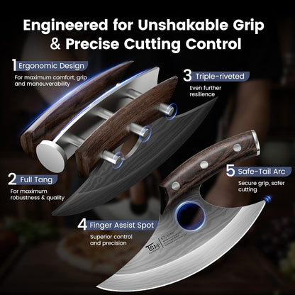 Lightweight Ulu Knife, Salad Rocker Chopper with Leather Sheath6