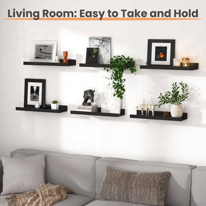 Floating Shelves for Wall Decor and Storage, Black, 6Pcs 15.7'' | Wall Mounted Wood Shelves for Living Room, Bedroom, Bathroom, Kitchen, Office, Laundry Room Display and Organize7