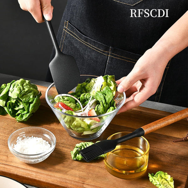 Exquisite Silicone Cooking Utensils Set - Non-Toxic, Heat-Resistant Kitchen Utensils Set with Food-Grade Silicone & Wood Handles - Includes Spatula & Spoon for Non-Stick Cookware, Black3