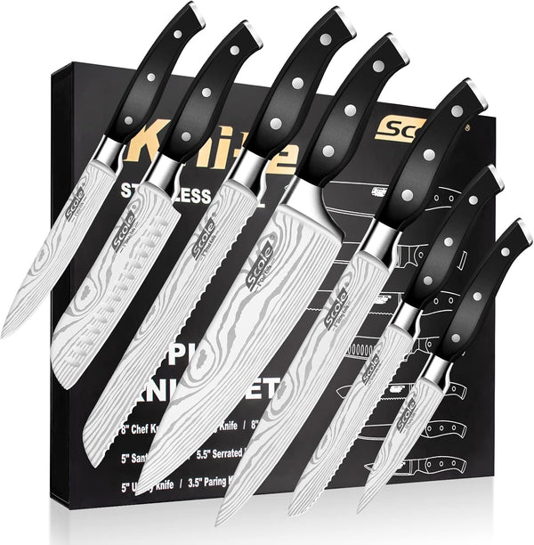 ® Chef Knife Ultra Sharp Kitchen Knife Set 7-Piece, Premium German 1.4116 Stainless Steel Chefs Knife Set, Ergonomic Handle Professional Full Tang Knives Set for Kitchen with Gift Box1