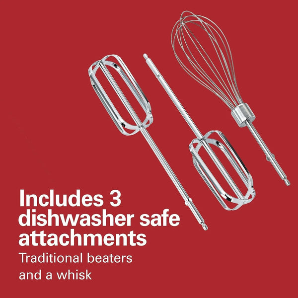Power Deluxe 6-Speed Electric Hand Mixer with Quickburst | Powerful 250 Watt Motor | Traditional Beaters | Whisk | Snap-On Storage Case | Bowl Rest | White | 62695V3