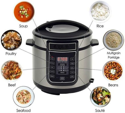 6 Quart Digital Pressure Cooker with 14 Preset Cooking Functions – Stainless Steel Electric Multi-Cooker with Slow Cook, Keep Warm, and Auto Shut-Off3