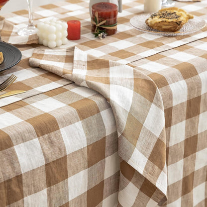 100% Yarn-Dyed Linen Rectangle Tablecloths 60X84Inches for Dining,Buffet Parties,Picnic,Events and Restaurants,Decorative Halloween,Thanksgiving Machine Washable Tablecloths-Brown Plaid8