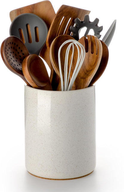 Ceramic Kitchen Utensil Holder for Countertop Organizer 6.4" Sand1