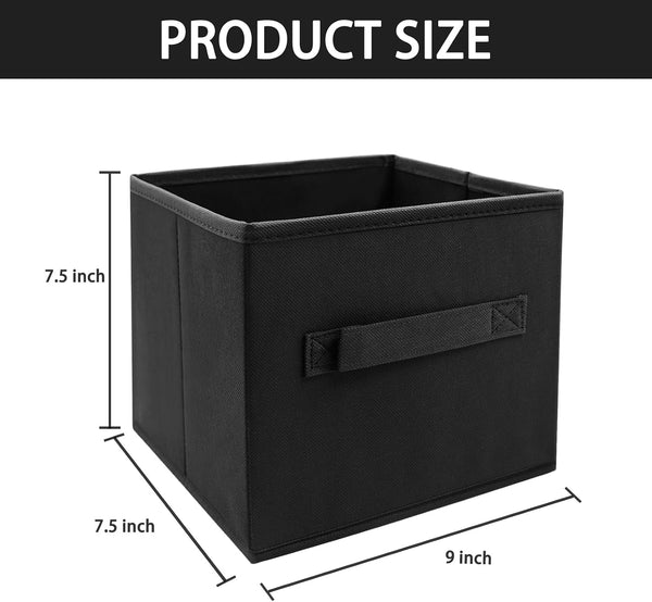 Small Storage Bins[6 Pack] 9.0"X7.5"X7.5" Small Size Fabirc Foldable Closet Toy Organizer Collapsible Cloth Black2