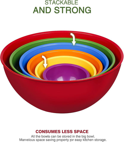 Plastic Mixing Bowls with Lids Set for Kitchen, 6 Set Nesting Bowls for Mixing, Baking, Prepping, Cooking and Serving Food, Mixing Bowls Dishwasher, Microwave Safe3