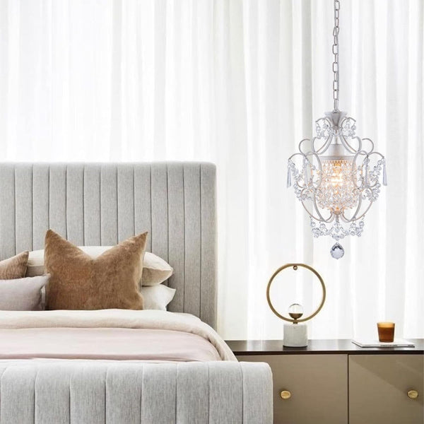 Modern Mini Crystal Chandelier, White Retro Ceiling Mount Light Fixture7