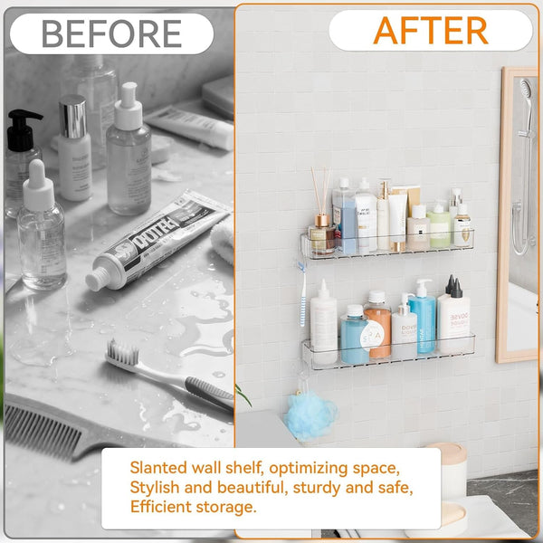 2 Pack Clear in Shower Organizers,Adhesive Shower Caddy,No Rust Acrylic Shower Shelves & Storage Rack,Plastic Bathroom Shelves,Bathtub Storage Organizer,Shampoo,Conditioner Holder for Washroom5