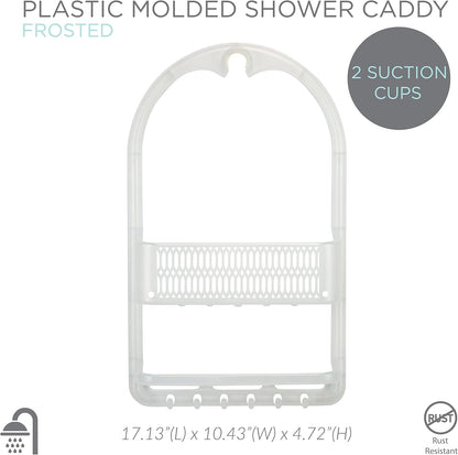Molded Shower Caddy | Bathroom Storage | Hangs over Shower Head | 6 Accessory Hooks | Holds Razors | Washcloths | Accessories | Suction Cup Stability | White3