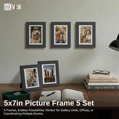 5X7 Picture Frames 5 Pack, Black Wood, 4X6 Mat, Glass, for Photo Print7