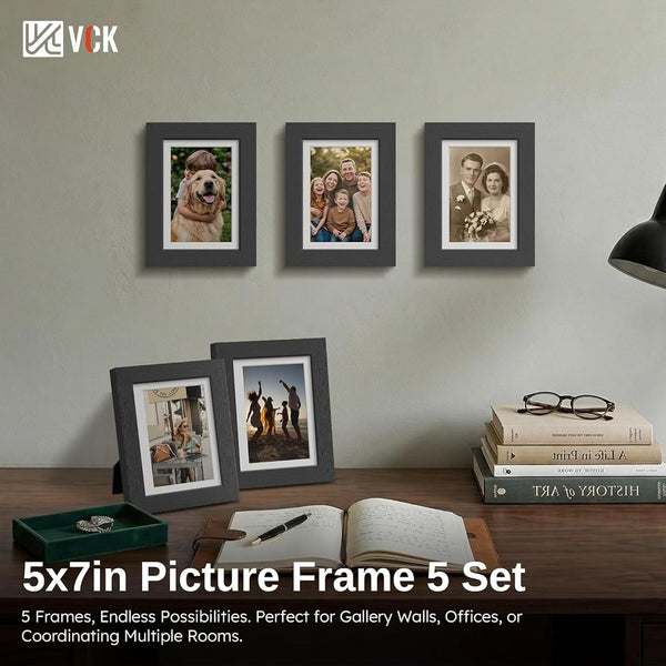 5X7 Picture Frames 5 Pack, Black Wood, 4X6 Mat, Glass, for Photo Print7