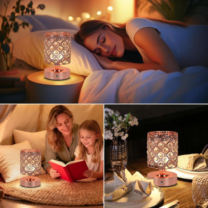 Rose Gold Crystal Rechargeable Cordless Table Lamp, Touch Small Desk Lamp8