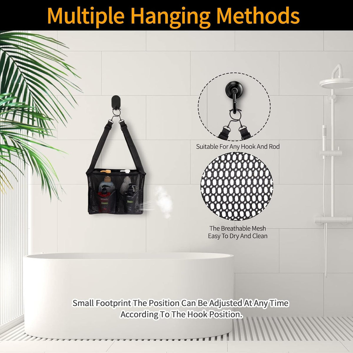 4-storage-pockets-adjustable-hanging-mesh-bathroom-bag-shower-caddy-college-with-hooks-applied-to-college-dorm-rooms-gym-swimming-and-rv-travel-black