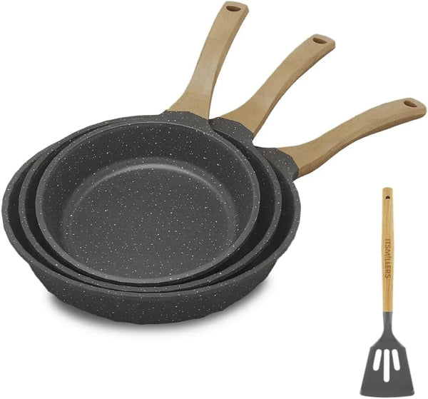 Kitchen Nonstick Cookware 3 Piece Omelette Pan Skillet Set, Nonstick Die-Cast Deep Frying Pans Set with Induction Bottom, 8, 9.5 & 11 Inches Frying Pans with Stay Cool Handles, PFOA Free1