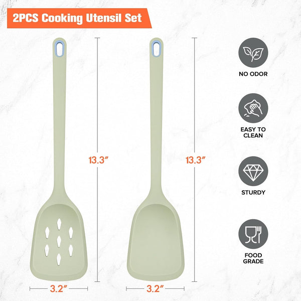Silicone Spatula Set of 2 Pack, Heat Resistant Solid&Slotted Turner (GREEN)6
