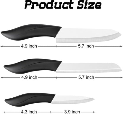 Ceramic Knives Set 3 Piece - 6 Inch Santoku Knife 6 Inch Chef Knife 4 Inch Paring Knife with Sheath Covers4