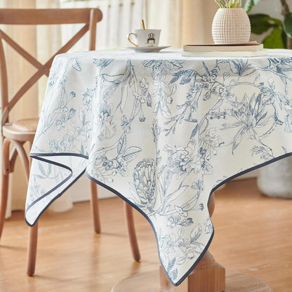 Blue Floral Linen Square Table Cloth 50 X 50 Inch2