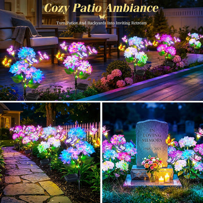 4 Pack Solar Flower Lights, Hydrangea Flower with Butterfly Swaying8