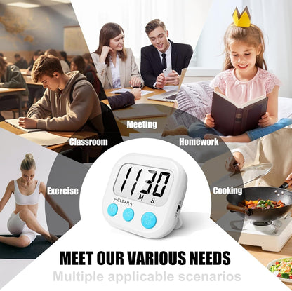 Digital Kitchen Timers for Cooking, Timer for Kids 2 Pack White | Big Digits, Loud Alarm, Strong Magnetic, Large Screen, Count Down/Up, Classroom Timers for Teacher Supplies5
