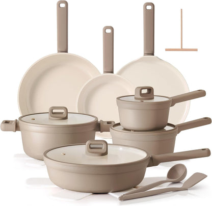 Ceramic Pots and Pans Set Nonstick, 20Pcs Cookware Set, Taupe | Non Stick Ceramic Coating, Non-Toxic Healthy Kitchen Cooking Set, Induction Compatible, Dishwasher Safe, PFAS/PTFE/PFOA Free1