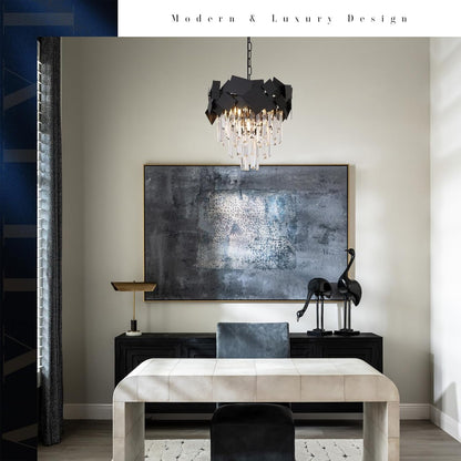 Modern Crystal Chandeliers 16” Black Chandeliers for Kitchen Island Entry7