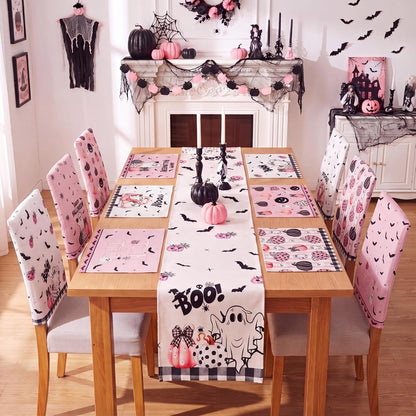 13 Pcs Pastel Halloween Table Runner Placemats and Chair Cover Set1